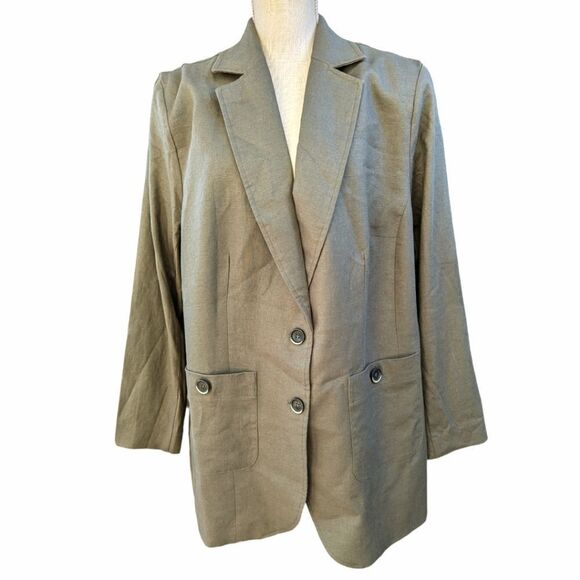 Universal Standard Women's Coastal Linen Blend Two Button Olive Green Blazer NWT - Picture 1 of 11